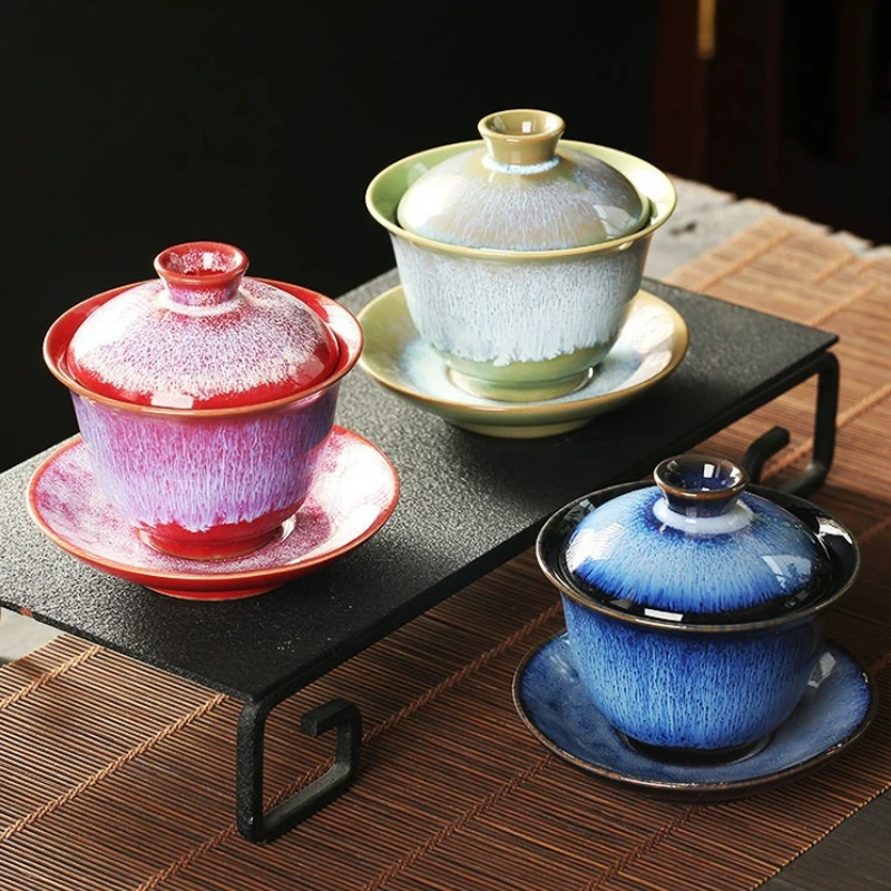 Картина 3: Винтажная керамика, чайные чашки Gaiwan Kungfu, чайная чаша с крышкой, бытовая кухонная чайная посуда, аксессуары для церемонии, портативный чайный сервиз