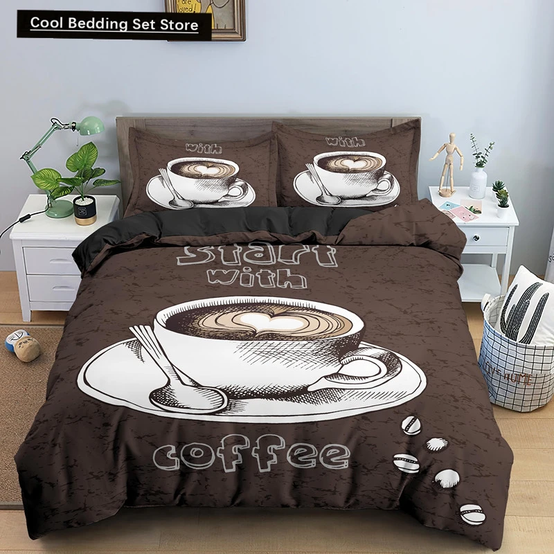 

Coffee Cake King Queen Duvet Cover Lovely Afternoon Tea Drawing Bedding Set for Adult Western Drink 2/3pcs Polyester Quilt Cover