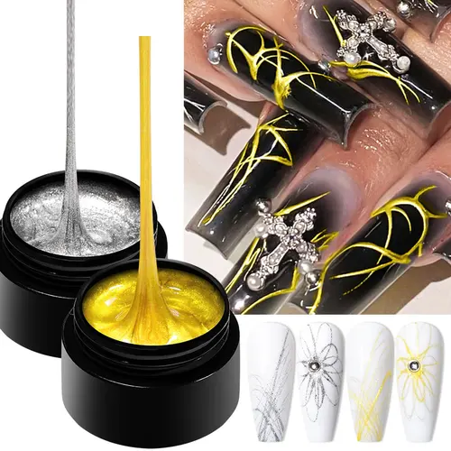 MEET ACROSS 5ml plata oro araña dibujo Gel esmalte de uñas araña alambre dibujo pintura Liner Nail Art Gel barniz DIY manicura