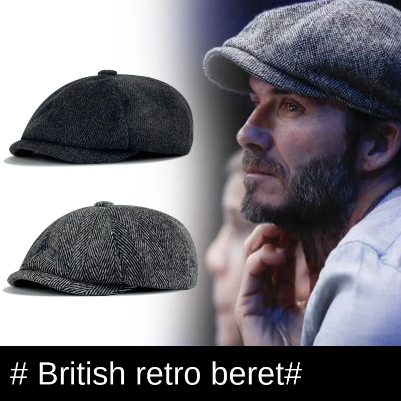 

New Cotton Beret Men's English Autumn and Winter Woolen Hat Winter Women's Octagon Hat Winter Men's Casual Fashion Cap
