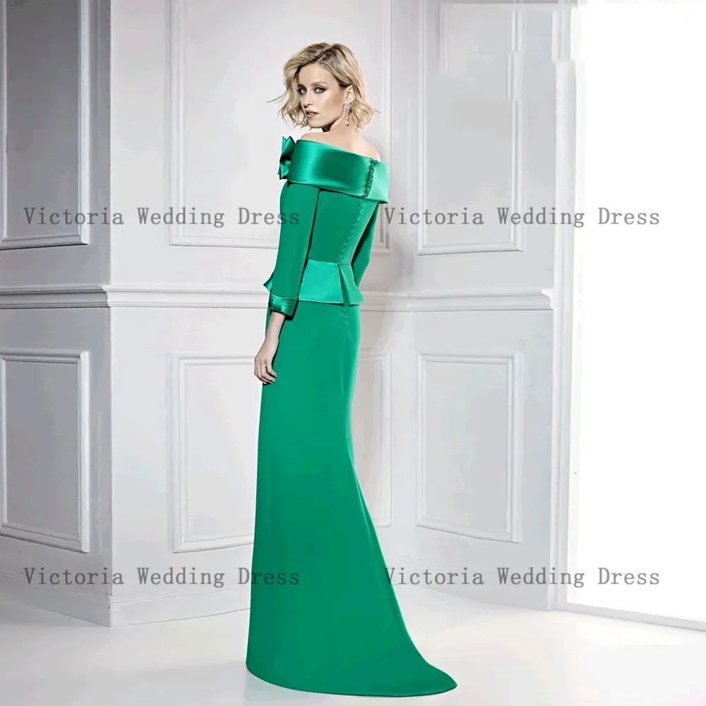 Elegant Off Shoulder Mother of the Bride Dresses For Weddings Long Sleeves Wedding Party Gowns Bows Floor-Length فساتين السهرة