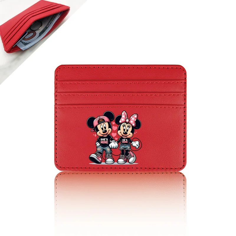 2024 Disney Mickey Minnie Mouse Pu Leather Mini Wallet Bank Credit Card Holder Causal Small ID Case for Women Purse Card Holders