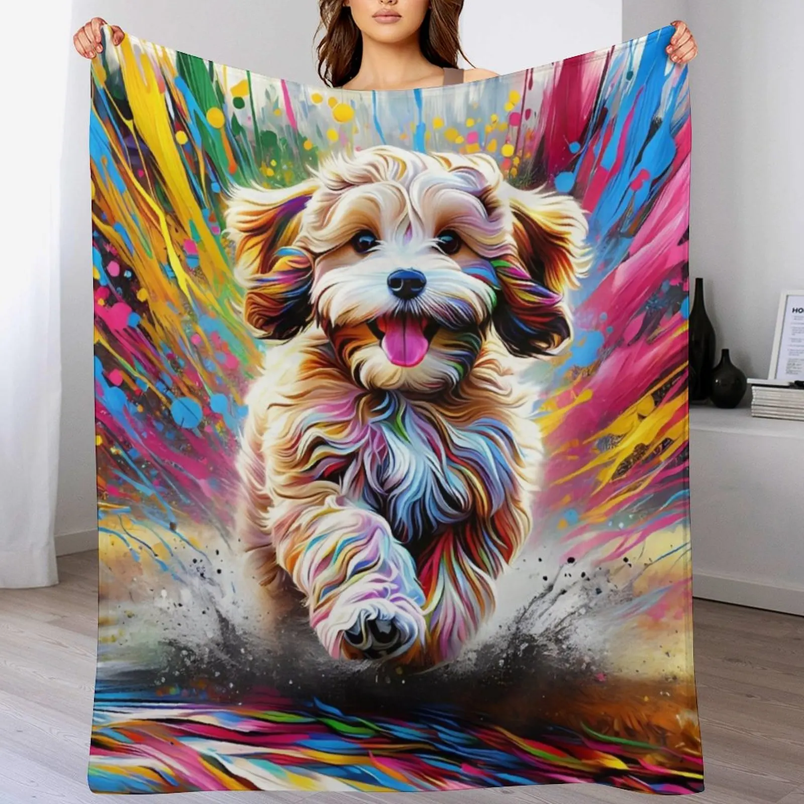 Cavapoo Dog Portrait Acrylic Art Print Pet Portrait Gifts for Dog Lovers Throw Blanket Warm Throw Blanket Gift for Anniversary