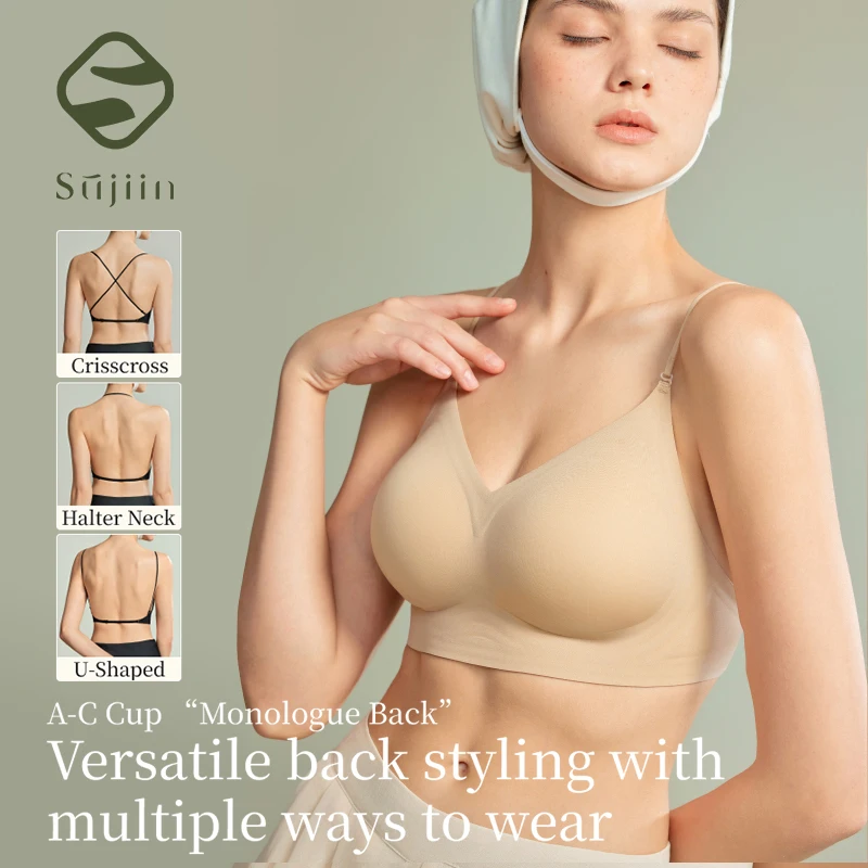 

SUJIIN Spring Summer Multiway Seamless Backless Bra Woman Wireless Push Up Support Sexy Bralette for Small Breasts Women XM067