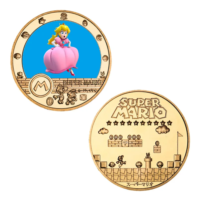 Super Mario Bros Commemorative Coin Anime Luigi Yoshi Princess Peach Badge Cartoon Commemorative Coin Kids Collection Toy Gift