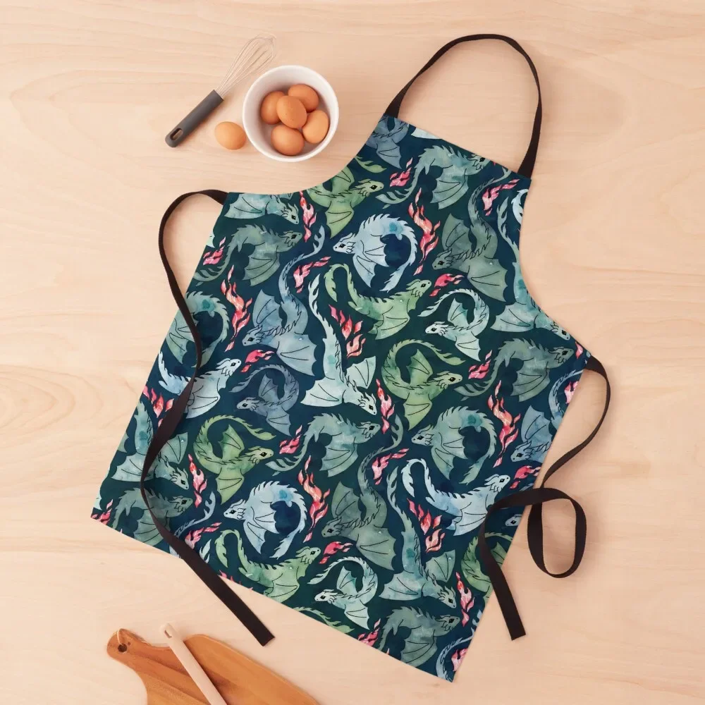 

Dragon fire dark blue & green Apron barber uniform Women's Kitchen For Men cook wear Apron
