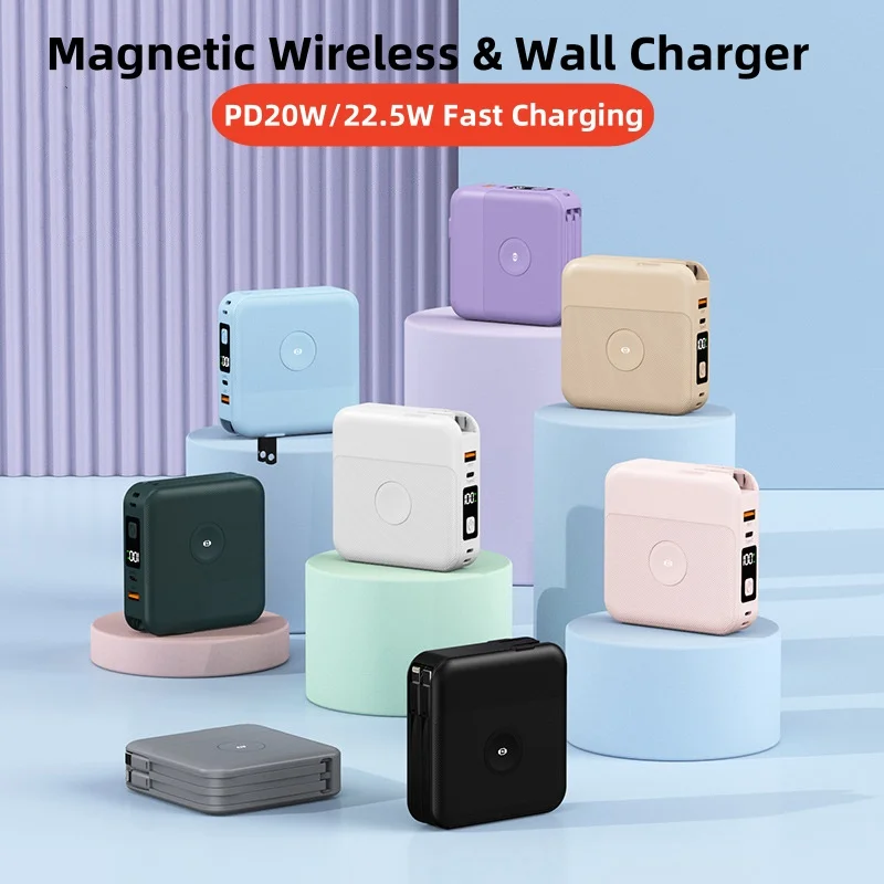 

Magnetic Wireless Power Bank 22.5W Fast Charging Wall Charger for iPhone iWatch Airpods Portable Induction Charger with AC Plug