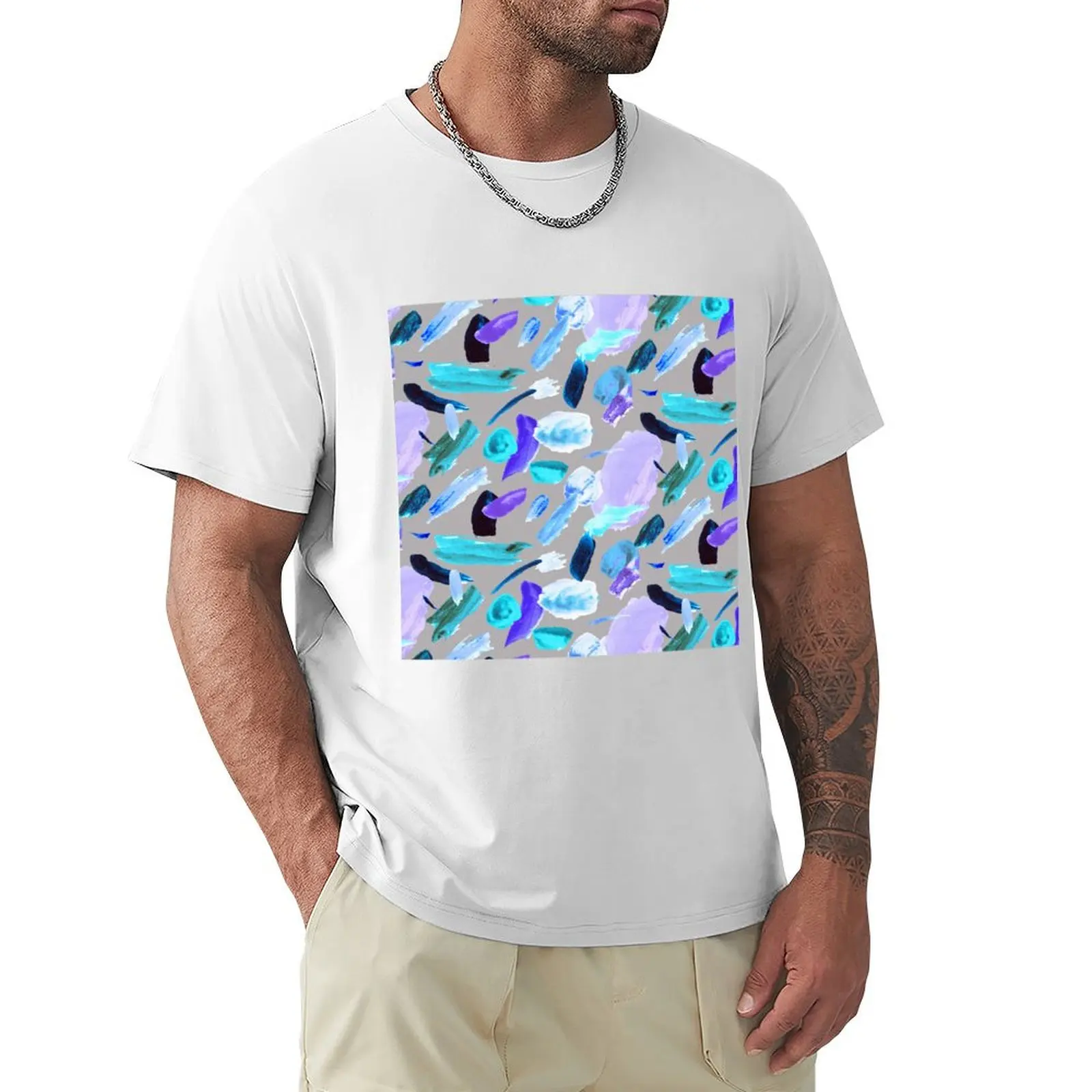 Blue clouds stains - Abstract painting T-shirt summer tops customs design your own cute tops heavy weight t shirts for men