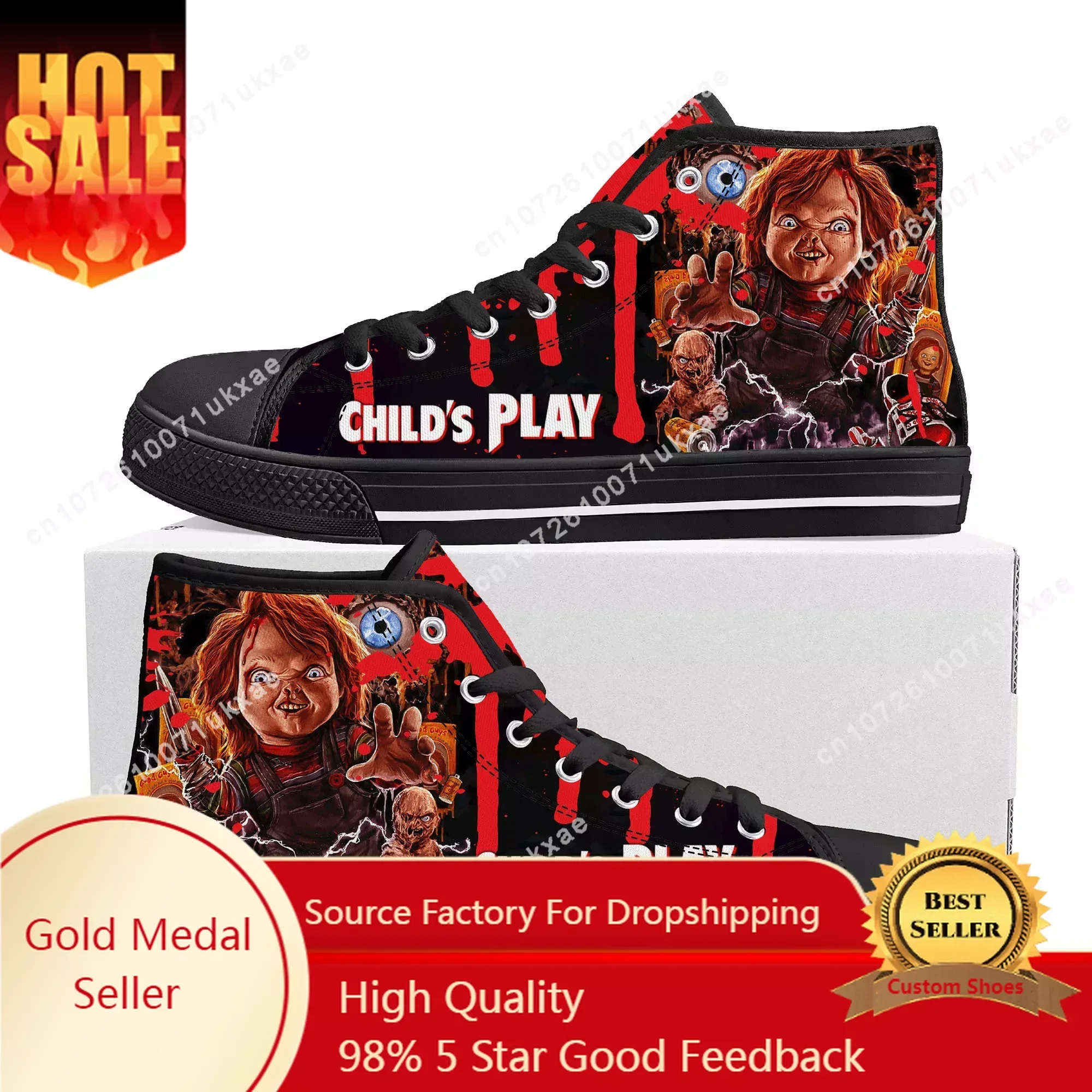 Horror Movie Childs Play Chucky High Top Sneakers Mens Womens Teenager Canvas Sneaker couple Shoe Casual Custom Made Shoes