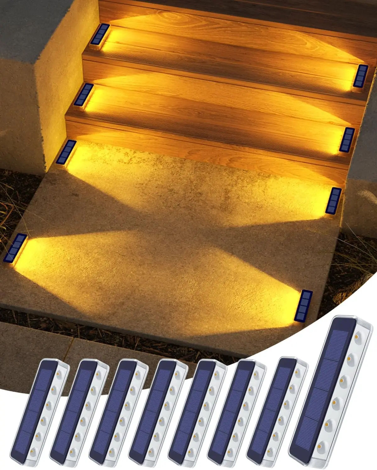 

Набор из 8 солнечных светильников для лестниц, уличные, водонепроницаемые, теплый белый свет LED, для ступеней, лестниц, дорожек, патио
