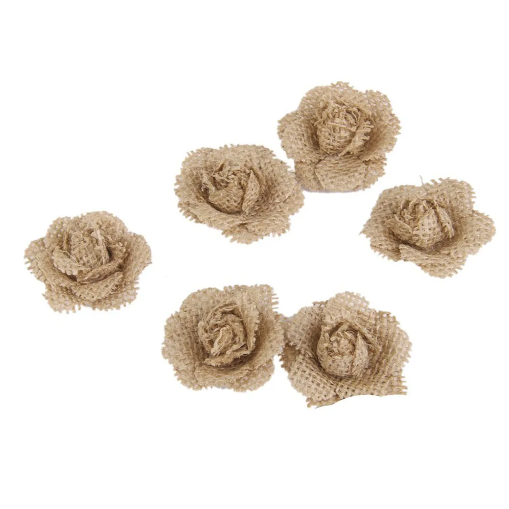 

6Pcs Small Burlap Rose Flowers Brown Approx 45cm Diameter Convenient Christmas Wedding Party Decoration Burlap Festival Flower