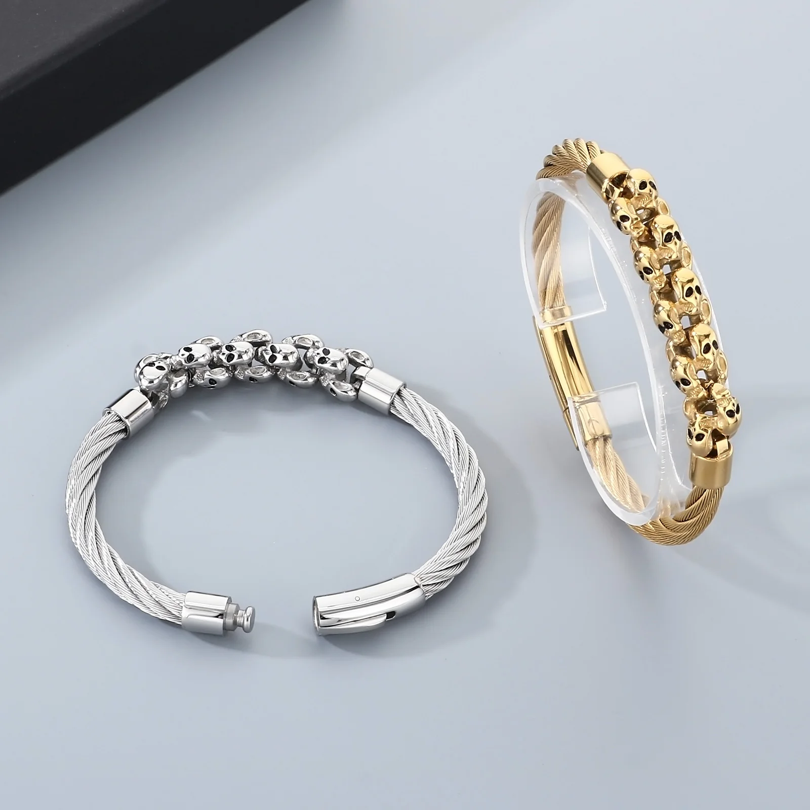 Fongten أسلاك الفولاذ الجمجمة الربط الفولاذ المقاوم للصدأ الرجال سوار العصرية الصبي اكسسوارات هالوين الأزياء والمجوهرات هدايا الحفلات #5