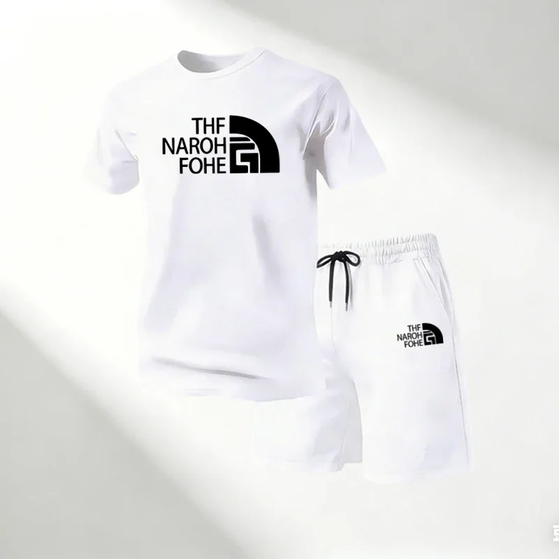 

Hot Sale Summer Men's Short Sleeve T-Shirt + Shorts Set Breathable Quick Dry Casual Sports Suit Round Neck Fitness Home Outdoor