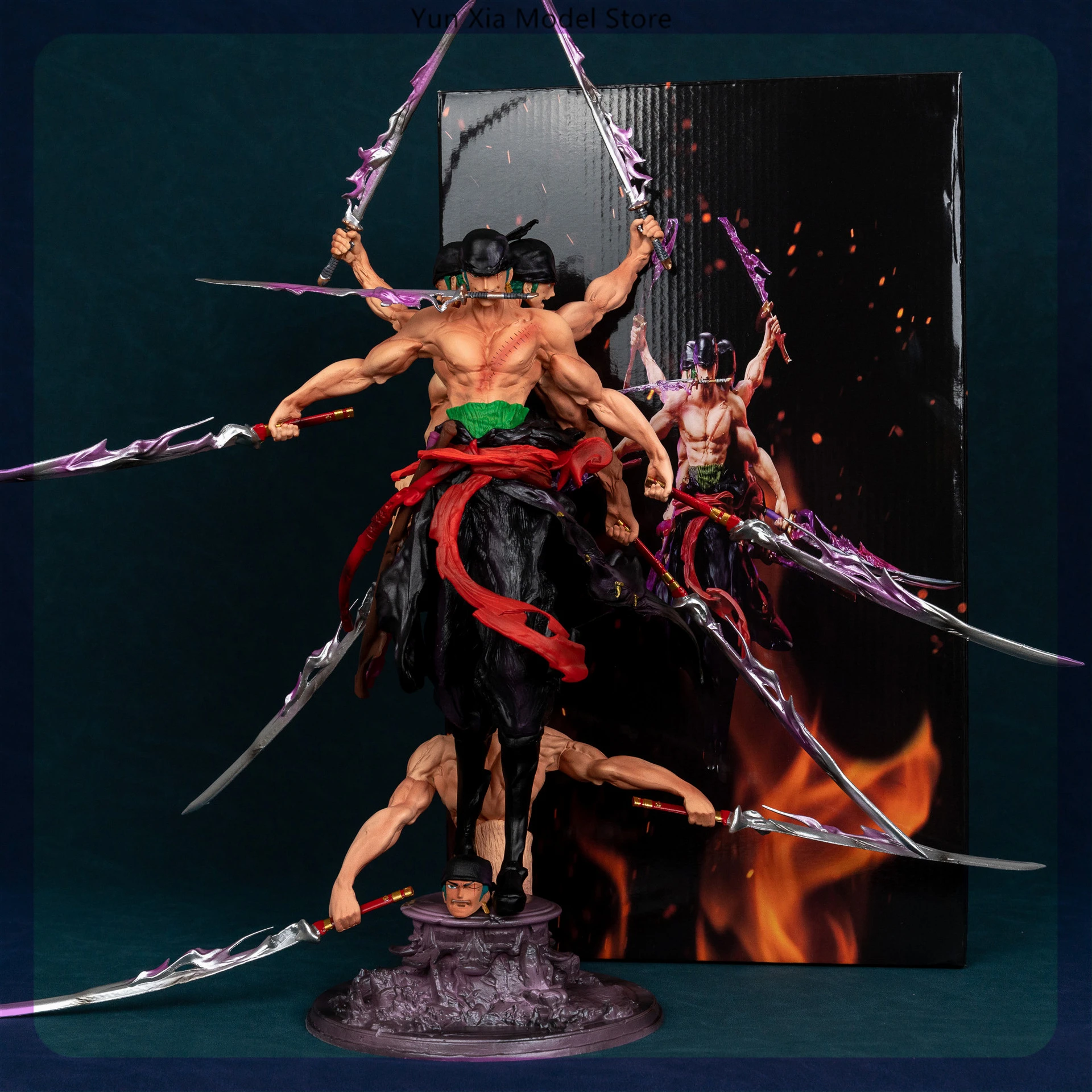 48cm One Piece Asura Roronoa Zoro Three Knife Flow Anime Figure Model Gk Statue Boys Collection Desktop Decoration Ornament Toys