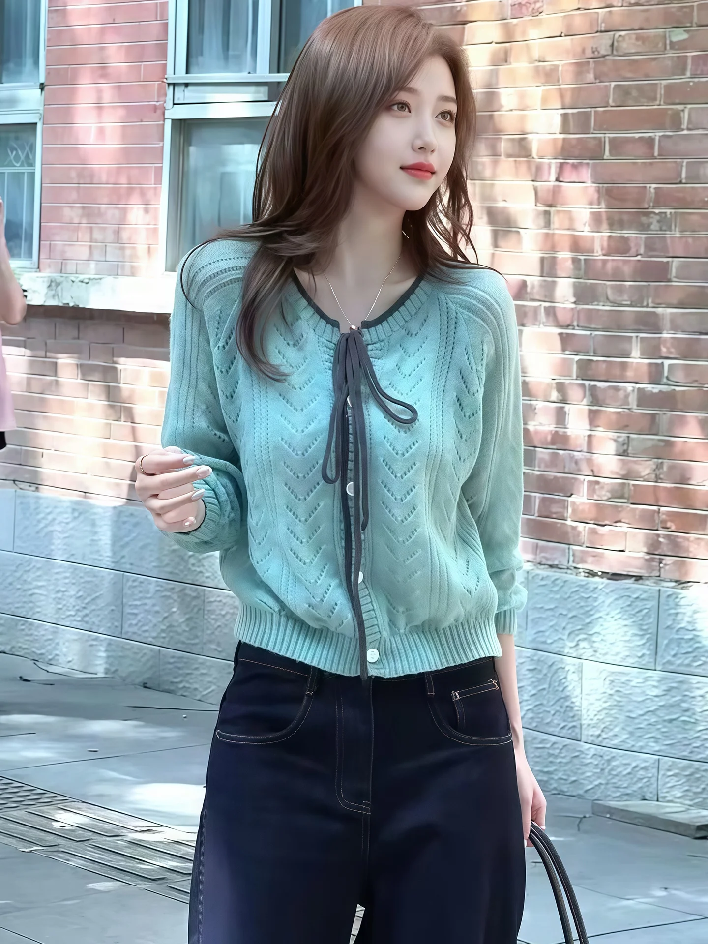 Ele Long Sve Camere Suéter con cinturón Sli Lazy Trendy Open Cardigan Top de punto para mujer Temporada de otoño