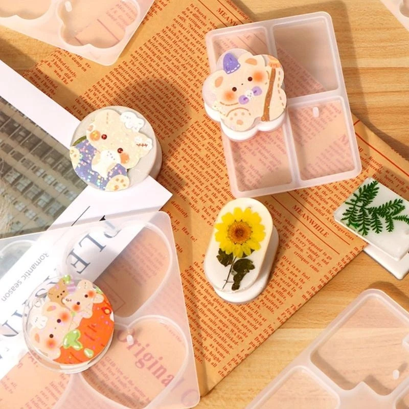 A52E DIY Jewelry Casting Mold Resin Hair Clip Mold Silicone Keychain Mold Resin Memo Clips Mold Phone Bracket Holder Mold