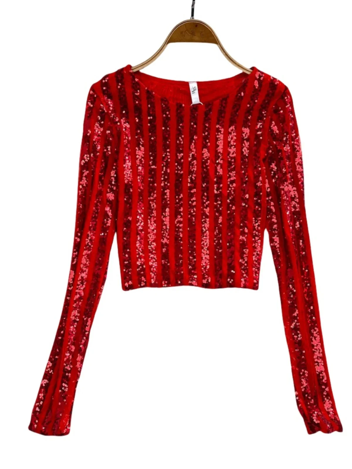 High-End Zwaargewicht Sequin Splice Me Lange Sve Ronde Ne T-shirt Vrouwen Lente Zomer Nieuwe Afslanken Top Koreaanse sle