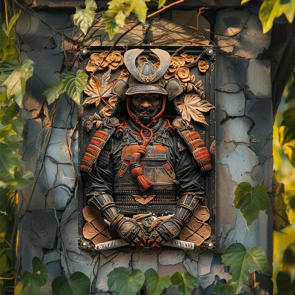 Japanese Samurai Wall Art Decor - Metal Sign for Home, Durable Autumn Themed Vintage Decoration for Bedroom, Living Room, Store - Detail 1