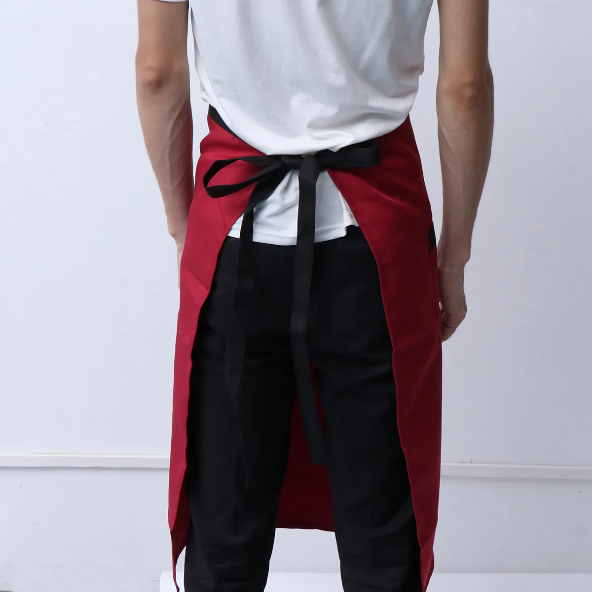 Short Kitchen Apron Unisex Design Red Waiter Waitress Cooking Catering Schools Hotels