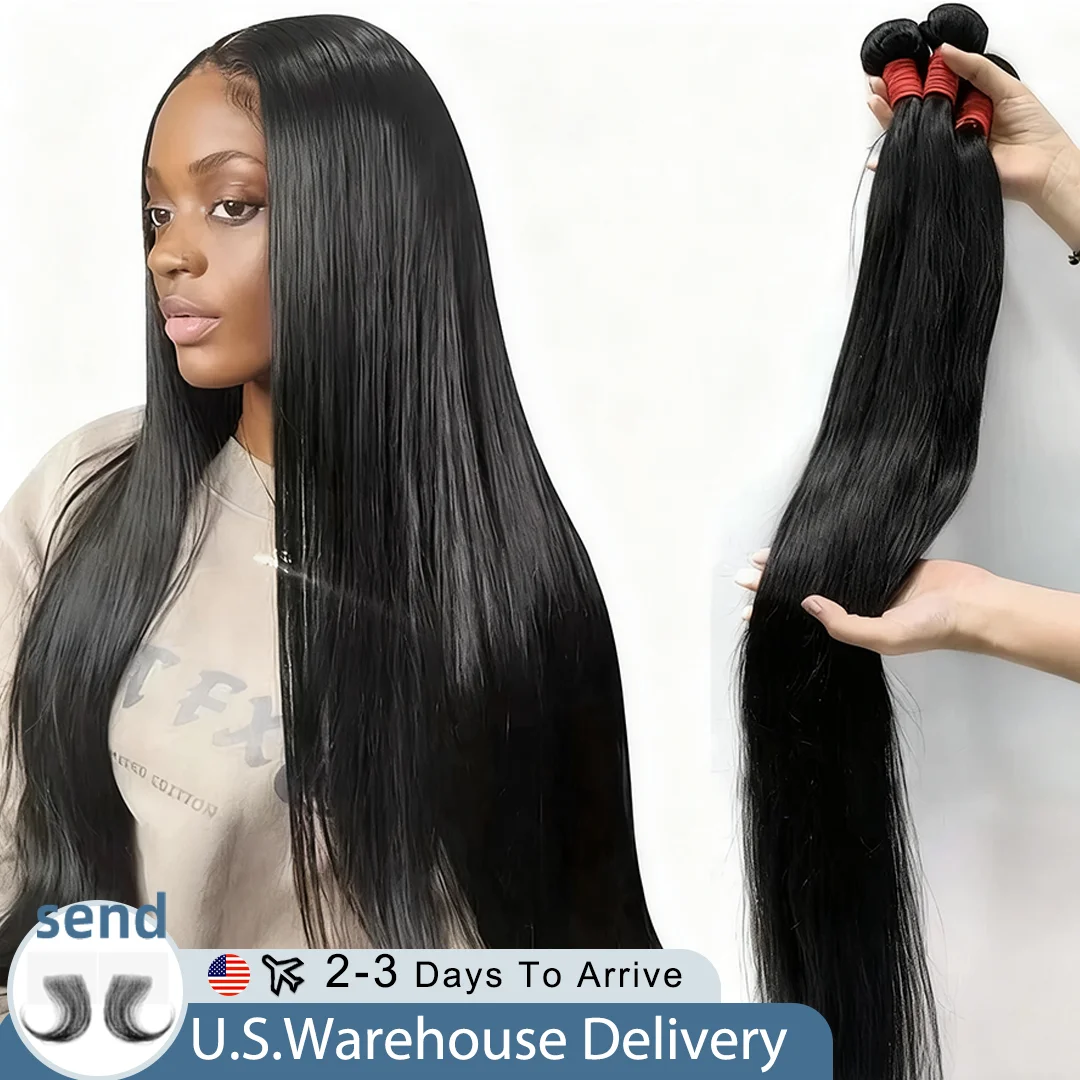 

40-дюймовые пучки человеческих волос 14А, бразильские необработанные пучки волос 30, 38, 40, 100% дюймовые прямые пучки человеческих волос, наращивание волос