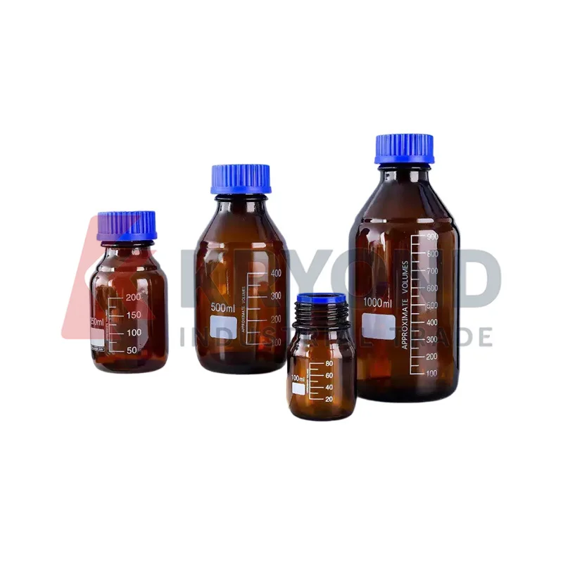 Glass Reagent Bottle GL45 Blue Screw Cap Wide Mouth Transparent Amber 25mL 50mL 100mL 250mL 500mL 1000mL Laboratory Storage Vial