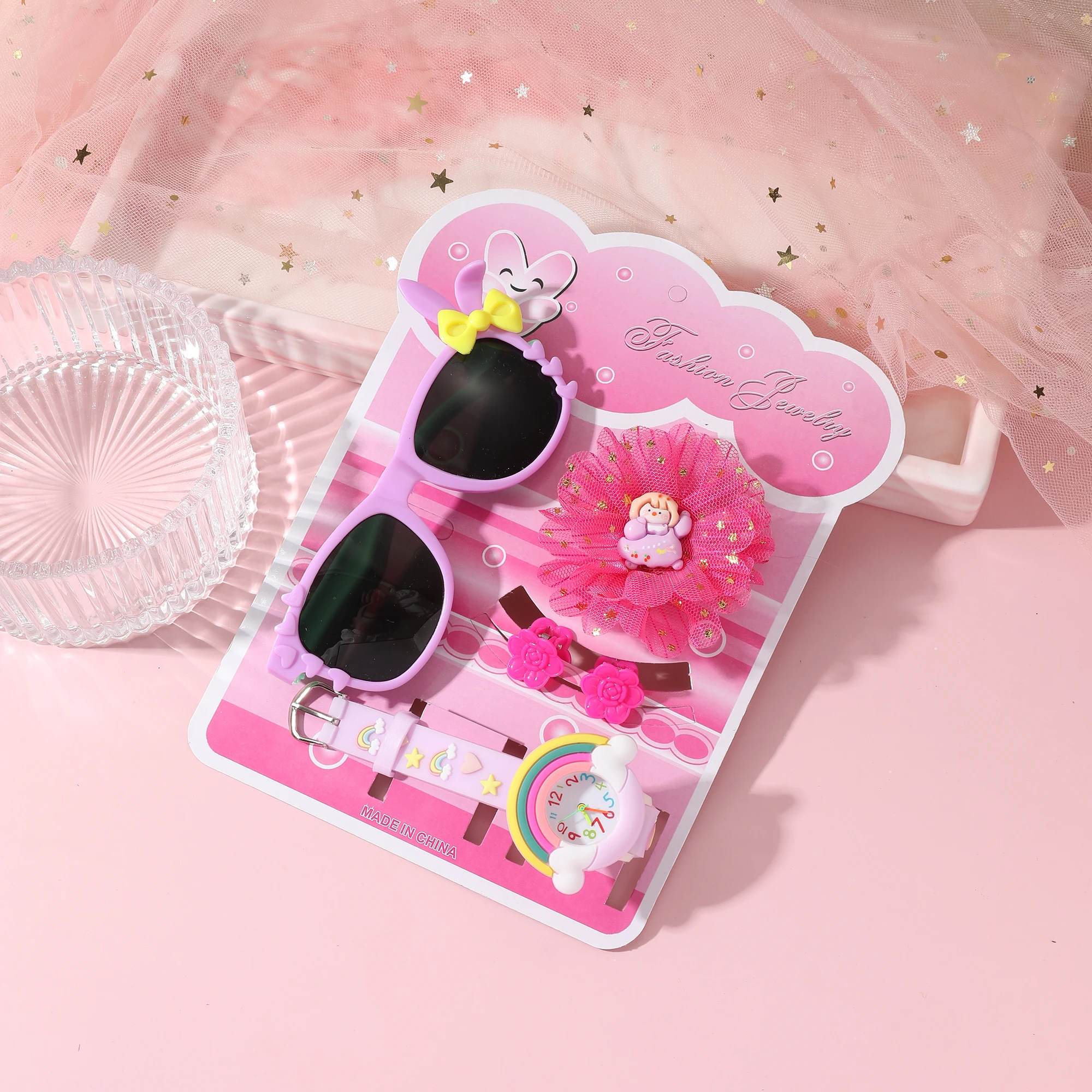 جديد قوس قزح الكرتون نمط سيليكون كوارتز ساعة فتاة طالب هدية ساعة مجوهرات هدية صغيرة مجموعة أربع قطع #1