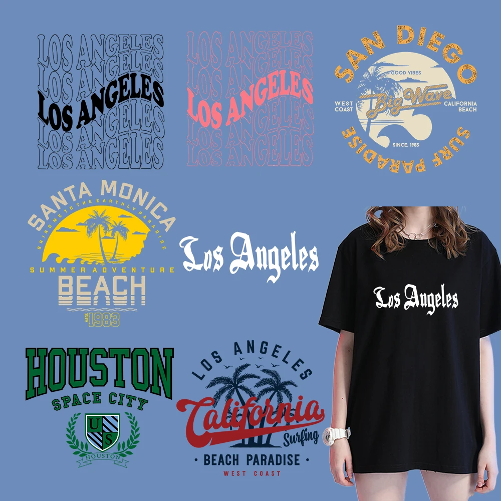 Los Angeles California Letter Heat Transfer Sticker Personality Diydecals Iron-On Transfer For Pillow Case Washable Appliques