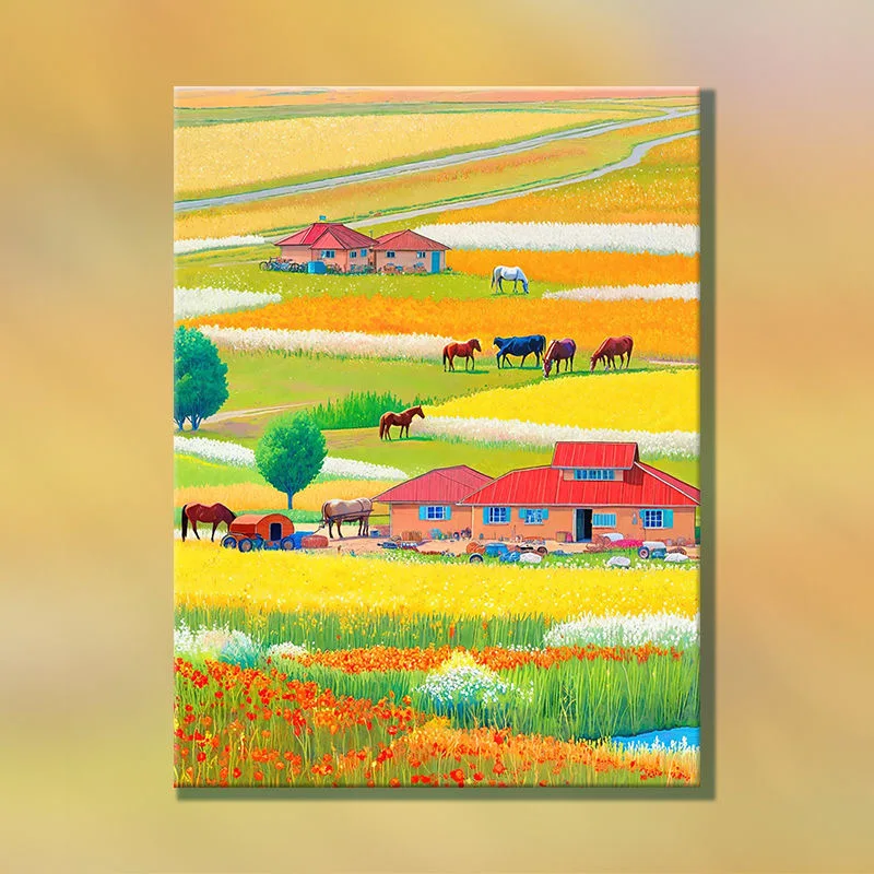 5-0020   Chrysanthemum and Daisies Oil Painting - Bright Garden Art - Home & Office Decor