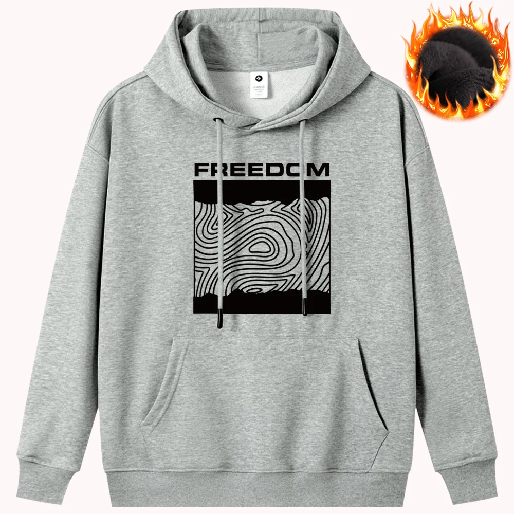 Freedom Creative Printed Sweatshirt  Mens Clothing Autumn Winter Warm Long Sleeve Oversize Hoodies Cozy Pullover Hip Hop Tops