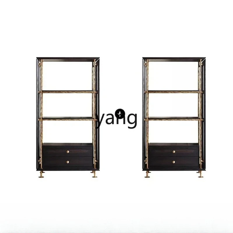 LH   Retro Living Room Floor-to-Wall Shelf Solid Wood Display Cabinet