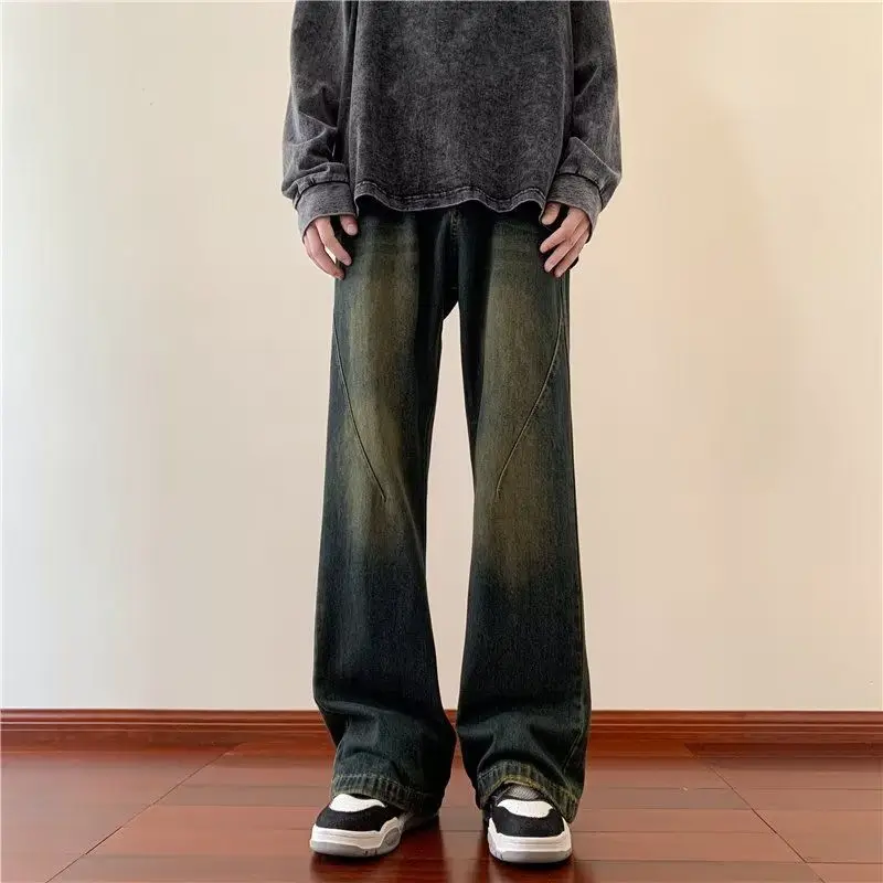 

American Retro Jeans Loose and Stylish Casual Wide Leg Pants Trendy Brand Instagram High Street Micro Flared Pants for Men