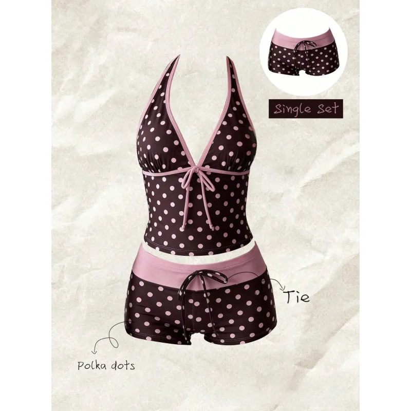 Women 2 Piece Beach Swimwear Bikini Multi Color Polka Dot Tie Side Swimsuit Sexy Strappy Bathing Suit Summer Holiday Outfit
