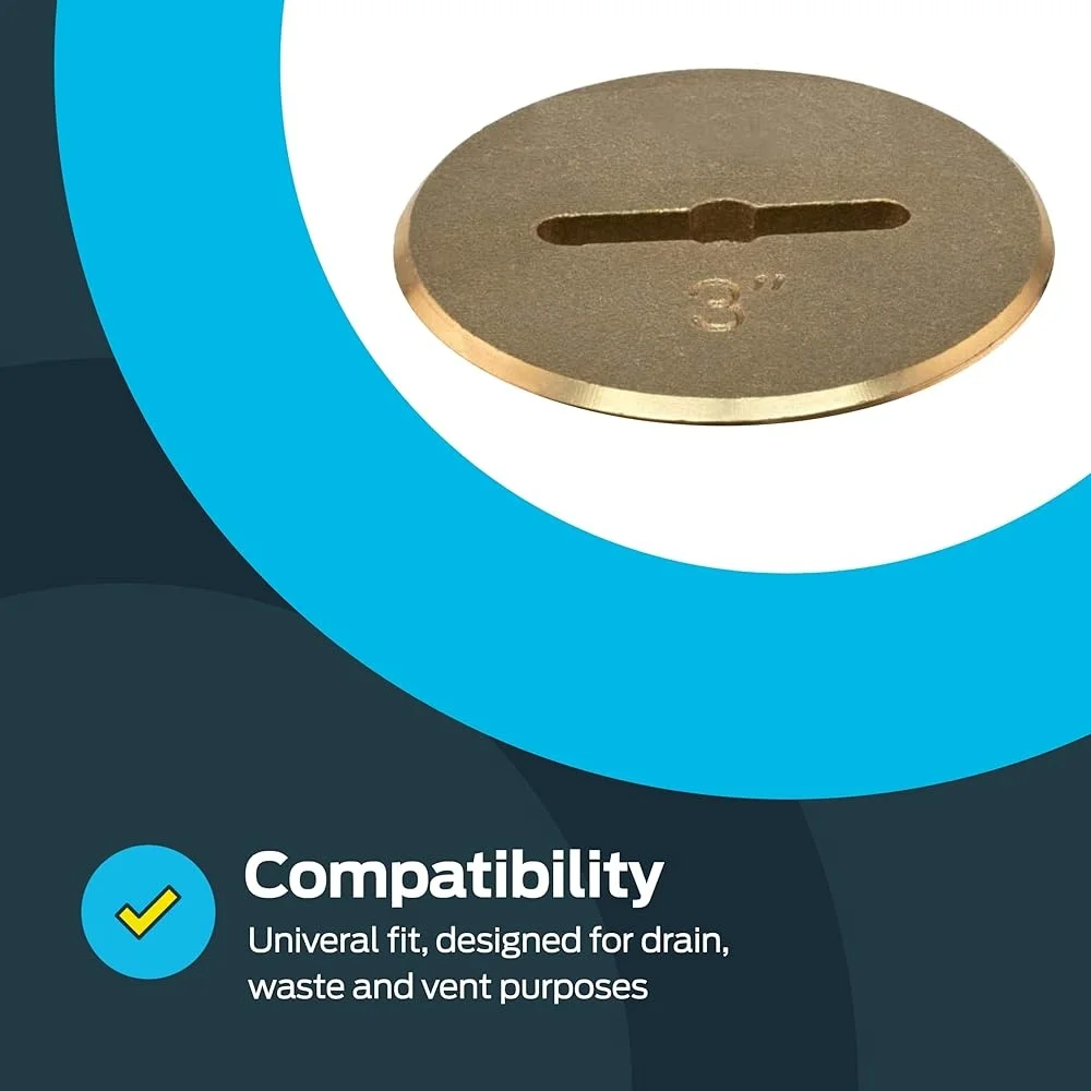 3 Inch Brass Cleanout Plug Universal Drain Waste Vent Installation Machine Threaded Easy Maintenance 1/4 Inch Screw Connection