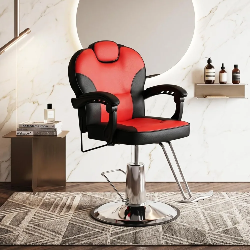 Barber Chair Heavy Duty Hydraulic Pump, 360° Swivel, 90°-140° Backrest Reclining, Height Adjustable