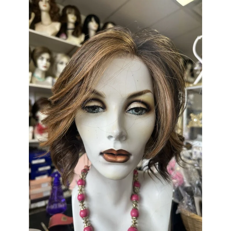 Brown Blond Highlight Wigs Short Curly  Hair Lace Front Wigs Pre Plucked