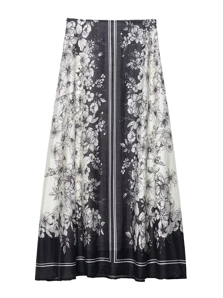 

SIYANG Women Fashion Printed Side Zipper A-Line Midi Skirt Vintage High Waist Loose Female Chic Lady Skirts
