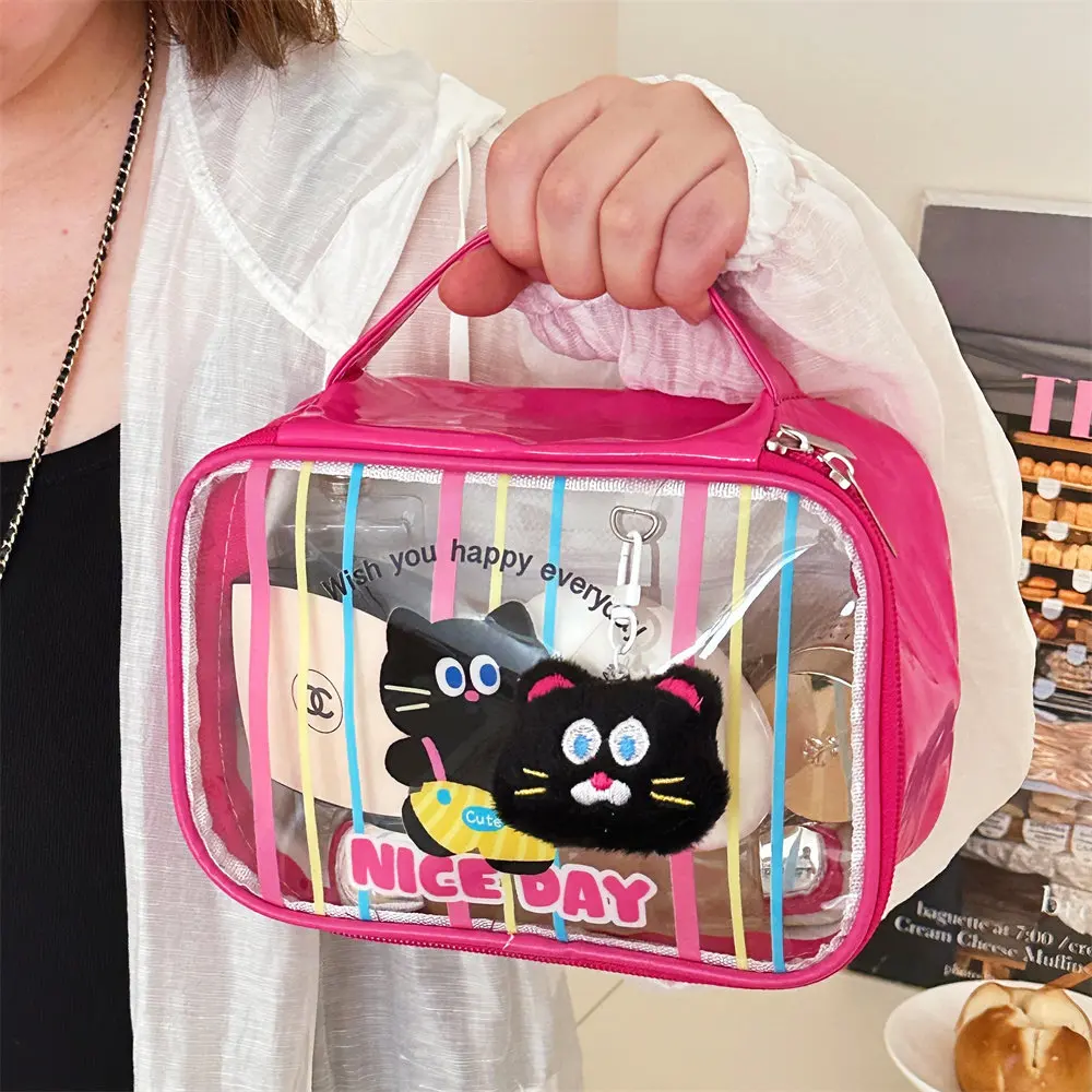 Cute Cartoon Doll Makeup Bag Fashionable Handbag For Girls Large Capacity Storage Bag PVC Waterproof Transparent Bag