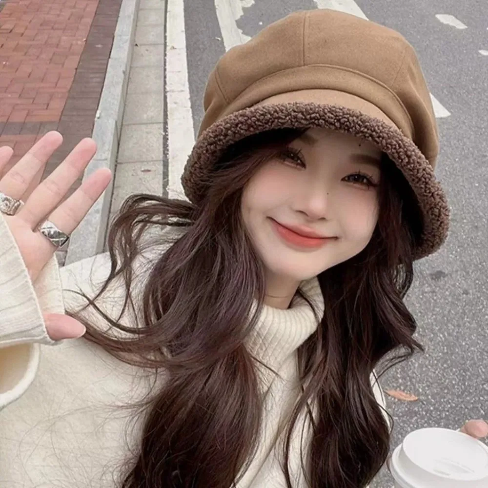 

Cold Prevention Autumn Winter Plush Beret Hat Ear Protection Classic Women Basin Cap French Style Warm Leisure Bucket Hat