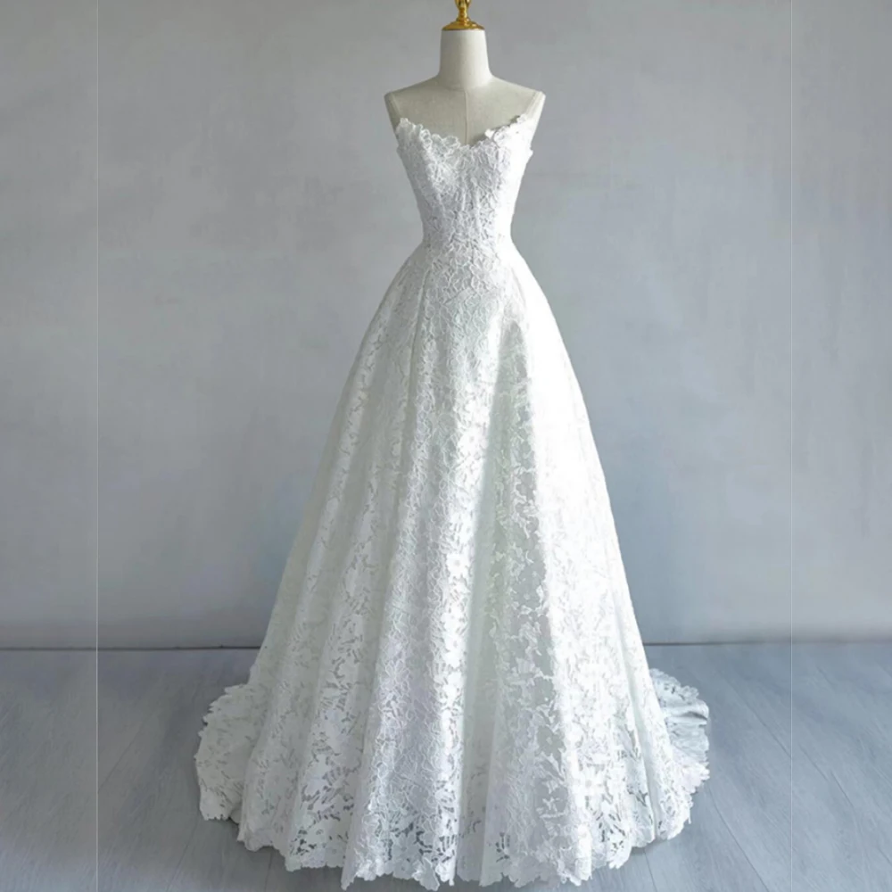 

2025 Lace Wedding Dress Sweetheart Lace-up Back Sweep Train Bridal Gowns Accept Custom Made Bridal Gowns