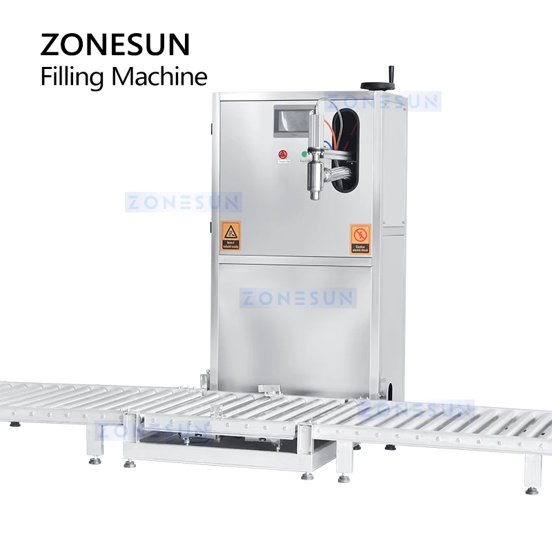 ZONESUN Pesatrice per liquidi Riempitrice Pompa per ingranaggi a grande portata Tamburi Barili Olio Prodotti chimici Riempitrice Rullo trasportatore ZS-YTW250L