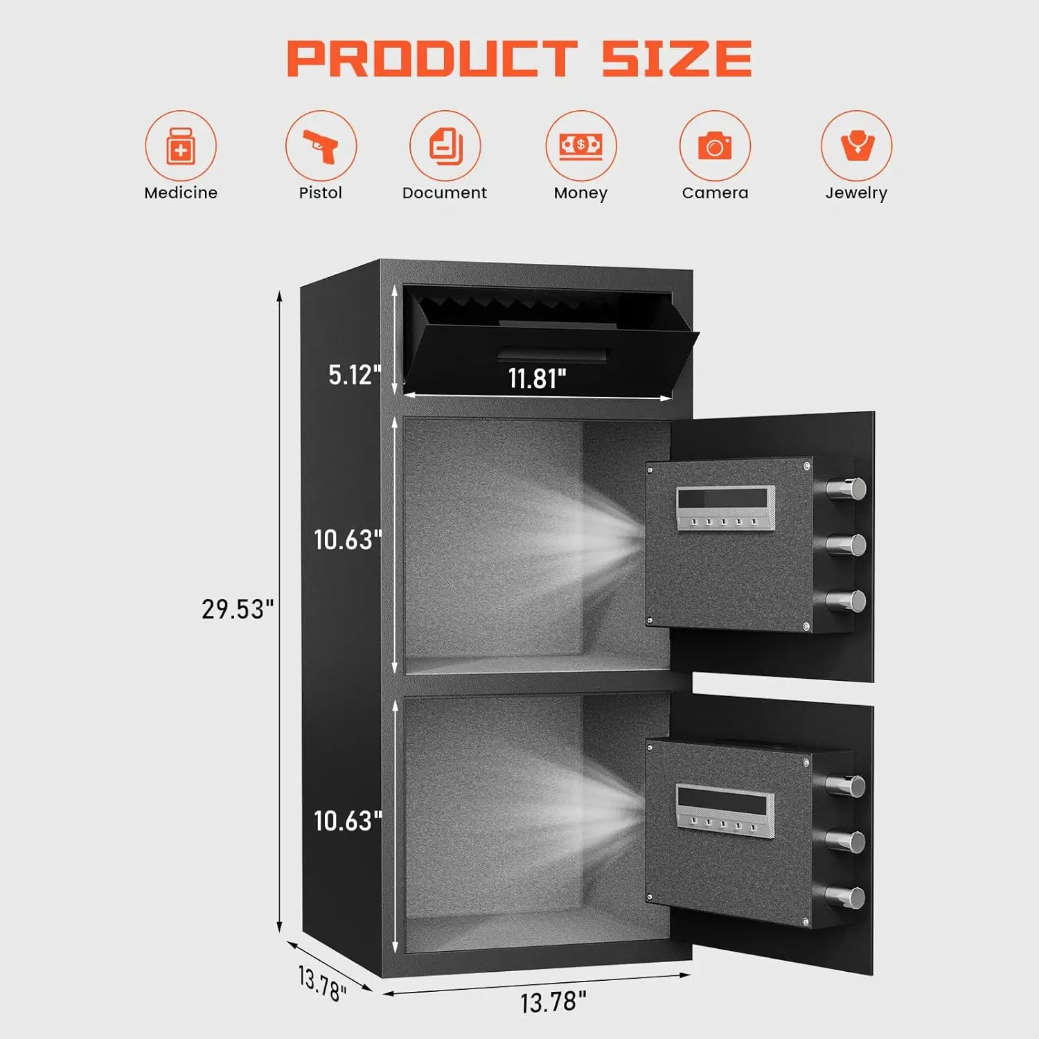 6.5 Cub Extra Large Home Safe Box Fireproof Waterproof with Drop Slot, Digital Drop Slot Safe with Double Door & Key Hook, Money