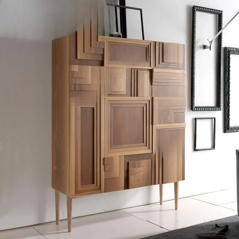 Retro solid wood chest cabinet, entrance cabinet, log storage cabinet