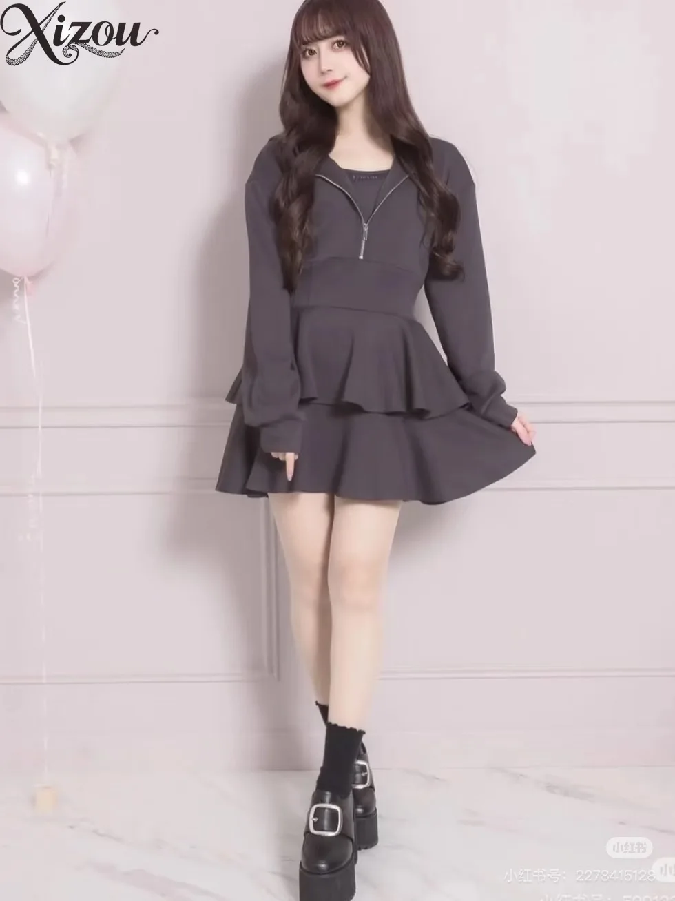 

Women's Elegant Long Sleeve Hooded Sweatshirt Dress Pure Color Simple Fashion Casual Short Dresses Spring Autumn Japanese Style