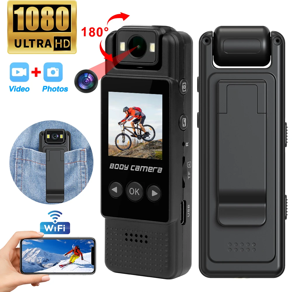 

1080P HD WiFi Mini Camera Portable Digital Video Recorder Color Screen Wearable Camera Night Vision Police Cam Small Bike Cam