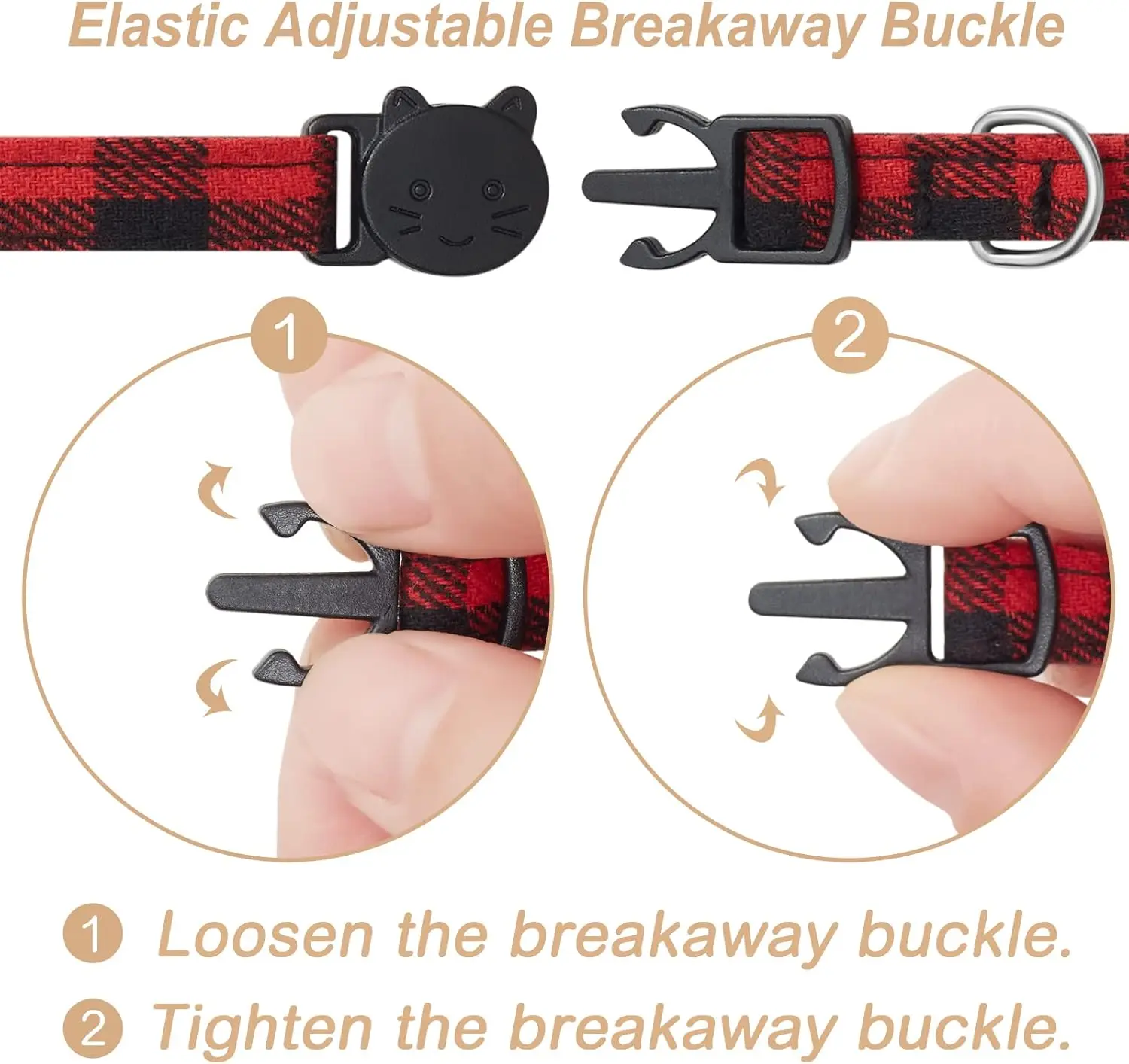 6er-Pack Klassische Karierte Katzenhalsbänder mit Glöckchen - Abreißbare Verstellbare 15-23 cm Katzenhalsbänder für Weibchen und Männchen, Niedliche Haustier-Geschenke & Zubehör – Detail 6