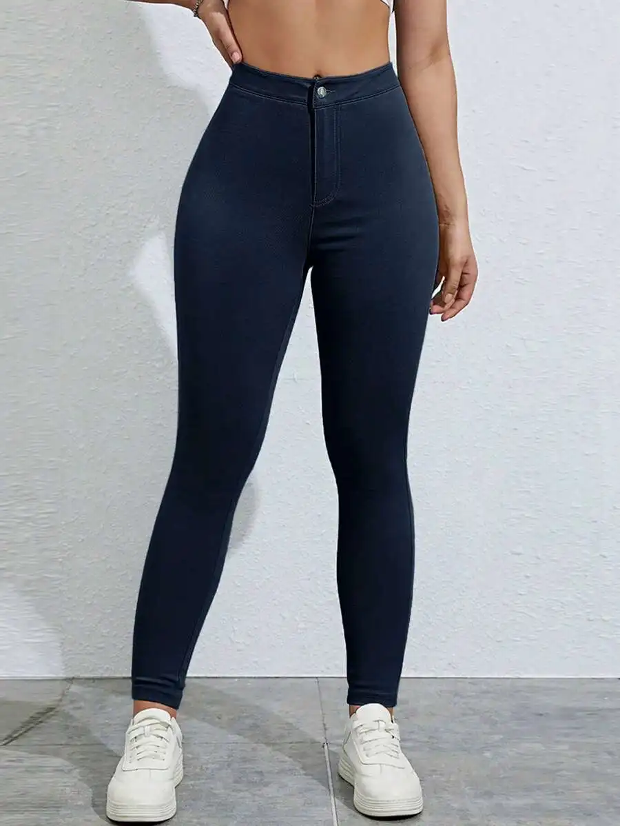 

Womens Solid Color Slim Fit High Waist Ankle Length Pants Casual