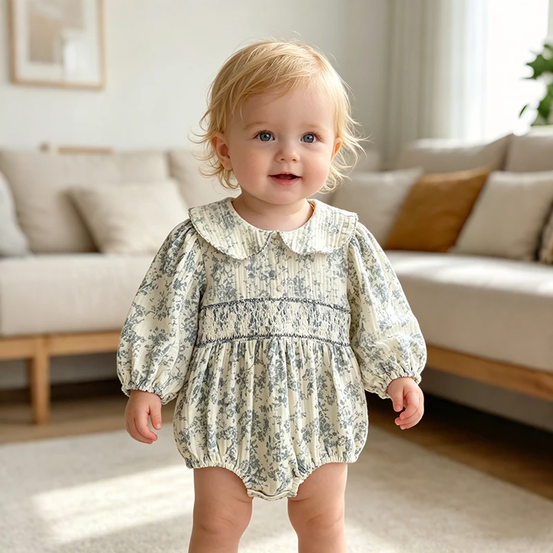 Nouvelle combinaison pour bébé fille de 0 à 24 mois, printemps 2026, manches longues, col en coton, combinaison pour bébé fille, vêtements imprimés pour enfants