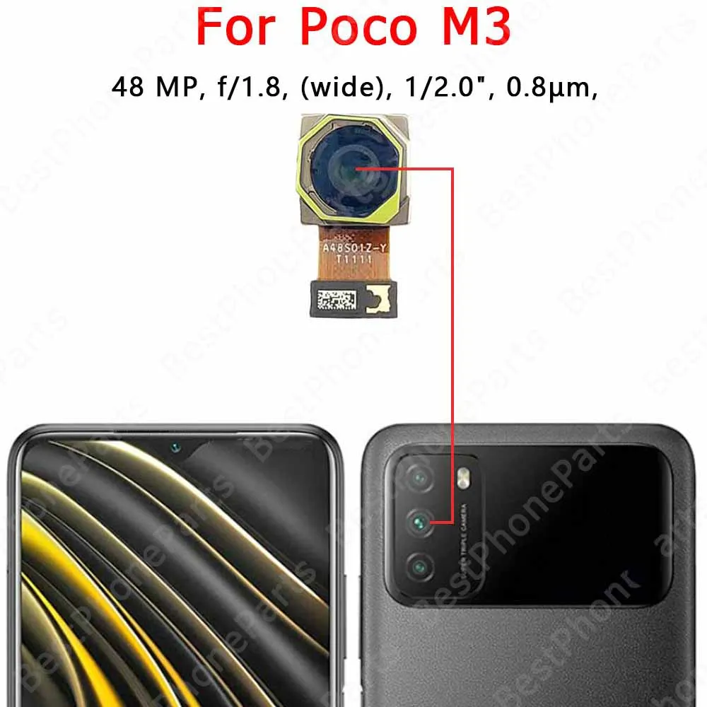 Rear Back Camera For Xiaomi Poco M3 Pro 5g PocoM3 PocoM3Pro Camera Module Backside View Replacement Spare Parts Replacement