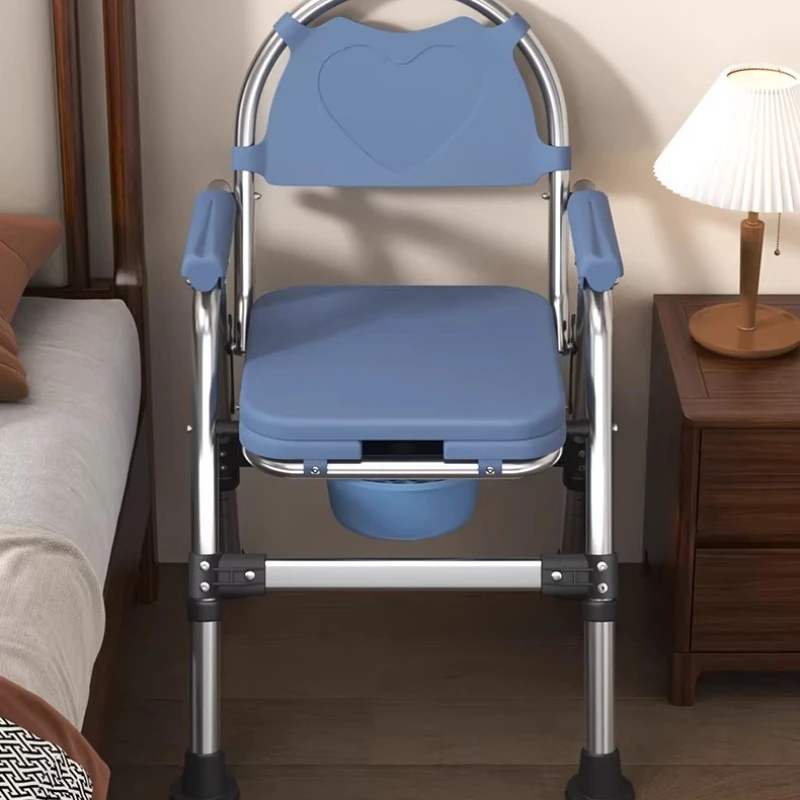 Foldable Stainless Steel Shower Commode Chair with Backrest, Anti-Slip Bathroom Toilet Seat for Elderly, Disabled, Home Care