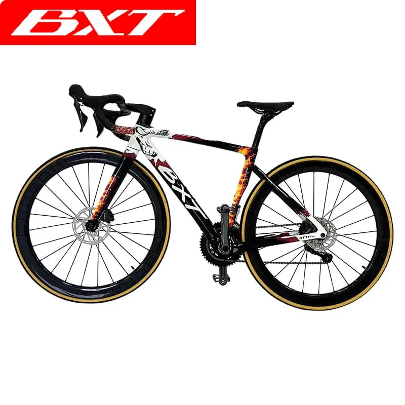 BXT Bike Full Carbon Road Bicycle Super Light Carbon Wheels Hidden Cable Thru Axle  Flat-Mounted  Complete Bicycle